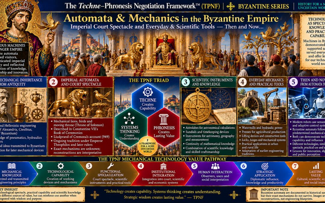 The Techne–Phronesis Negotiation Framework™ (TPNF): Automata & Mechanics in the Byzantine Empire – Imperial Court Spectacle and Everyday & Scientific Tools: Then and Now… By Nikos Chatzis / Goal Consulting