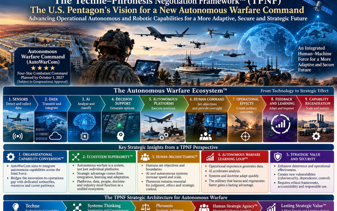 The Techne–Phronesis Negotiation Framework™ (TPNF): The U.S. Pentagon Laid Out Its Vision for a New Autonomous Warfare Command With Strategic Importance on Advancing Operational Autonomous and Robotic Capabilities By Nikos Chatzis / Goal Consulting