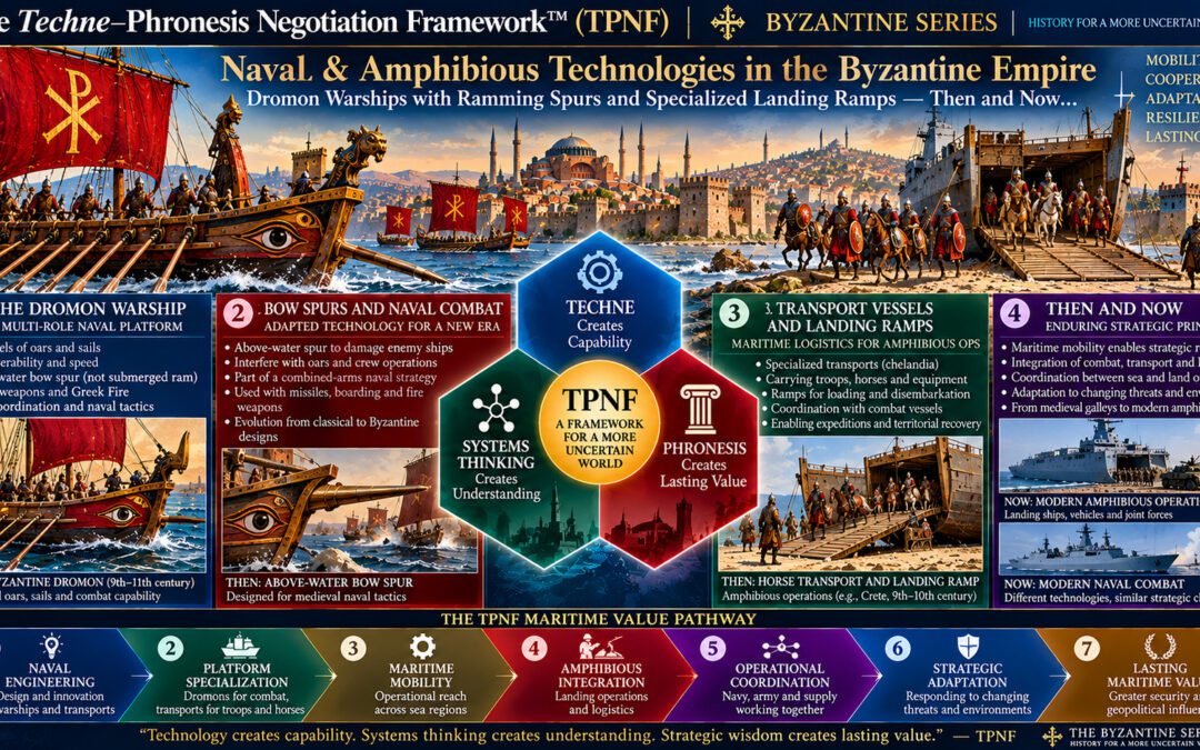 he Techne–Phronesis Negotiation Framework™ (TPNF): Warfare & Defense Technologies in the Byzantine Empire – Naval and Amphibious Technologies: Dromon Warships, Bow Spurs and Specialized Landing Ramps, Then and Now… By Nikos Chatzis / Goal Consulting