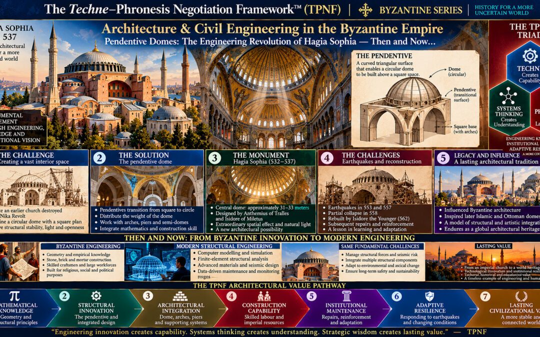 The Techne–Phronesis Negotiation Framework™ (TPNF): Architecture & Civil Engineering in the Byzantine Empire – Pendentive Domes: The Engineering Revolution of Hagia Sophia, Then and Now… By Nikos Chatzis / Goal Consulting