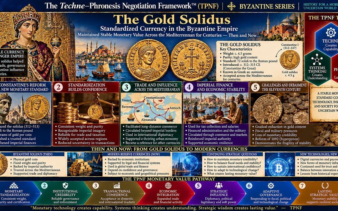 The Techne–Phronesis Negotiation Framework™ (TPNF): Standardized Currency in the Byzantine Empire – The Gold Solidus and Centuries of Mediterranean Monetary Stability: Then and Now… By Nikos Chatzis / Goal Consulting