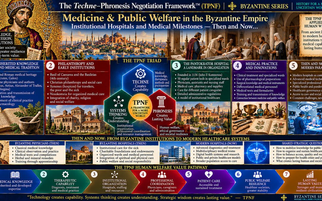 The Techne–Phronesis Negotiation Framework™ (TPNF): Medicine & Public Welfare in the Byzantine Empire – Institutional Hospitals and Medical Milestones: Then and Now… By Nikos Chatzis / Goal Consulting